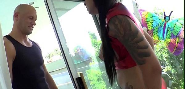  Tattooed prodomme pegs her lovers ass
